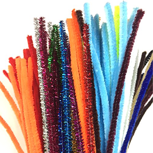 300 Pcs Assorted Colors and 100 Glitter Creative Pipe Cleaners DIY Art Craft Decorations Chenille Stems (6 mm x 12 Inch)