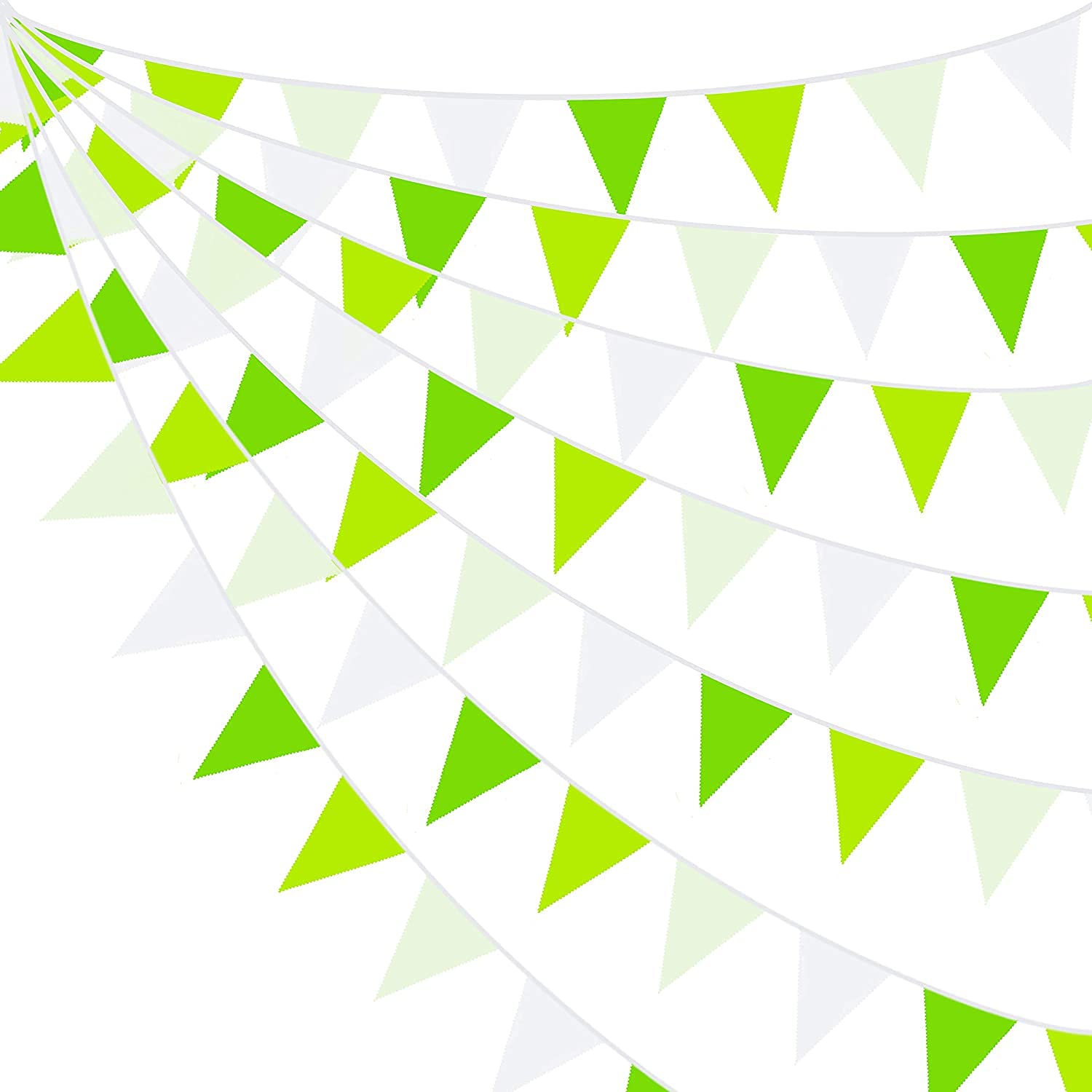 10M/32.8Ft Green White Fabric Bunting Banner Party Decorations Reusable Cotton Triangle Flag Pennant Garland for Wedding Birthday Baby Shower Spring Summer Home Outdoor Garden Hanging Festival Parties