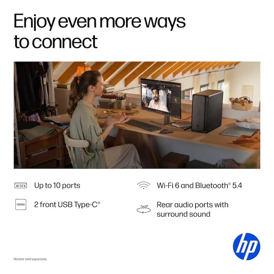 PC de escritorio HP OmniDesk AI, 16 NPU Tops, CPU Ryzen 7-8700G (5,1 GHz), 16 GB de RAM DDR5, 1 TB de almacenamiento (SSD PCIe de 512 GB y unidad externa 512), Wi-Fi 6, soporte para monitor dual, Windows 11, KB y mouse inalámbricos
