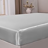 BEDELITE Satin Fitted Sheet Queen Size with Elastic Corner Straps, Luxury Soft Silk-Like Bed Sheet for Hair & Skin, 1 Deep Pocket Fitted Sheet Only Fits 15" Mattress, Fade & Wrinkle Resistant, Grey
