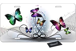 WONDERTIFY License Plate Colorful Butterflies Abstract Decorative Car Front License Plate,Vanity Tag,Metal Car Plate,Aluminum Novelty License Plate for Men/Women Car,6 X 12 Inch (4 Holes)