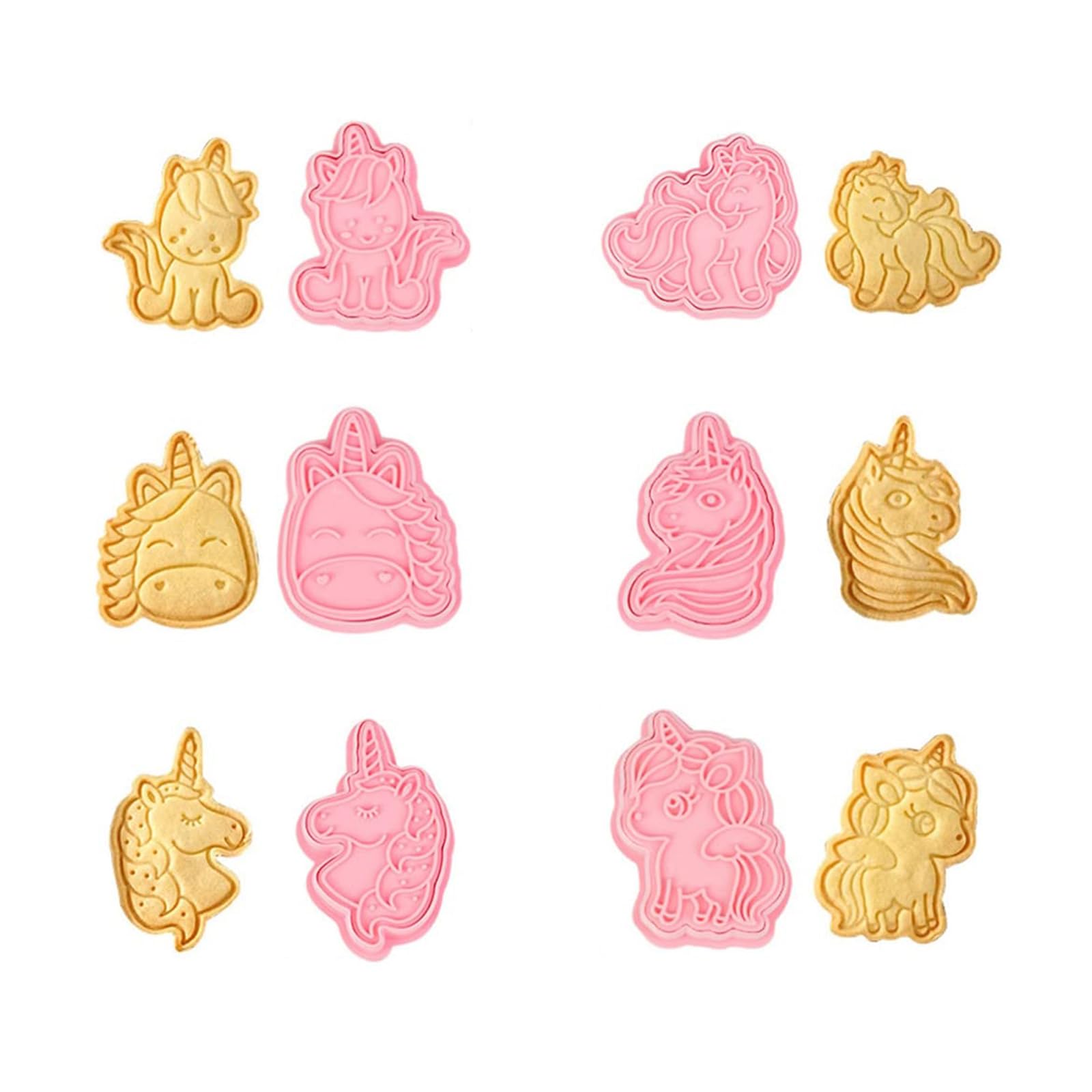 Animals Cookie Cutter Set,6 Style Biscuit Unicorn Shape Mold 3D Cartoon Pressable Cookie Pressing Cutter Embossing Mold Plastic Biscuit Cutters for Kids Cake Pastry