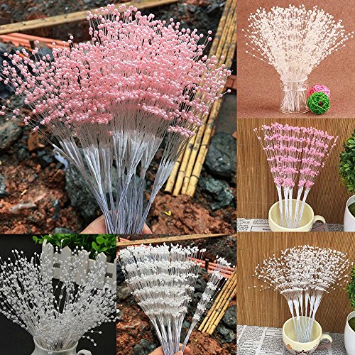 TXIN 100Pcs 4mm Artificial Pearl Sprays, Pearl Beaded Bridal Bouquets Pearl String Beads Garland Beads Wreath Wedding Decor (Pink) - Thumbnail 2