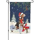 Merry Christmas Santa Beagle Puppy Dog Red Bird Candy Cane Garden Flag 12x18 Inch Double Sided Vertical Decoration Yard Small Flag For Outside Holiday Seasonal Outdoor