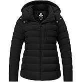 wantdo Women's Lightweight Warm Winter Coat Full-Zip Puffer Jacket with Hood