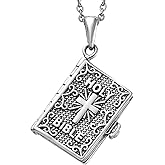 Cross Necklace for Women Openable Holy Bible Pendant 925 Sterling Silver Metal Pages Inside with 20 Inch Stainless Steel Chain Christian Jewelry Birthday Christmas Gifts for Women