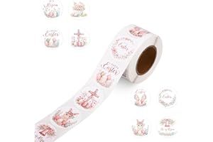 500pcs Easter Stickers, 38mm/1.5in Happy Easter Stickers Roll Self-Adhesive Inspirational He is Risen Christian Decals Floral