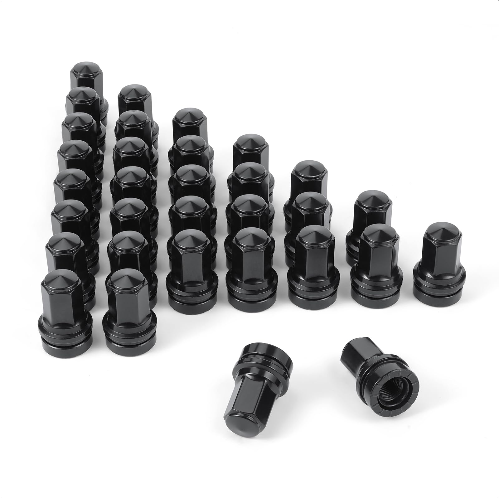 Photo 1 of 32 Pcs M14x1.5 Hex Lug Nuts for Ford F250 F350, BRZOXIN One-Piece Design Chrome Wheel Nuts Replacement Set Compatible with Ford F250 F350 Super Duty 2017-2023, HCPZ-1012-B HCPZ-1012-A (Black)
