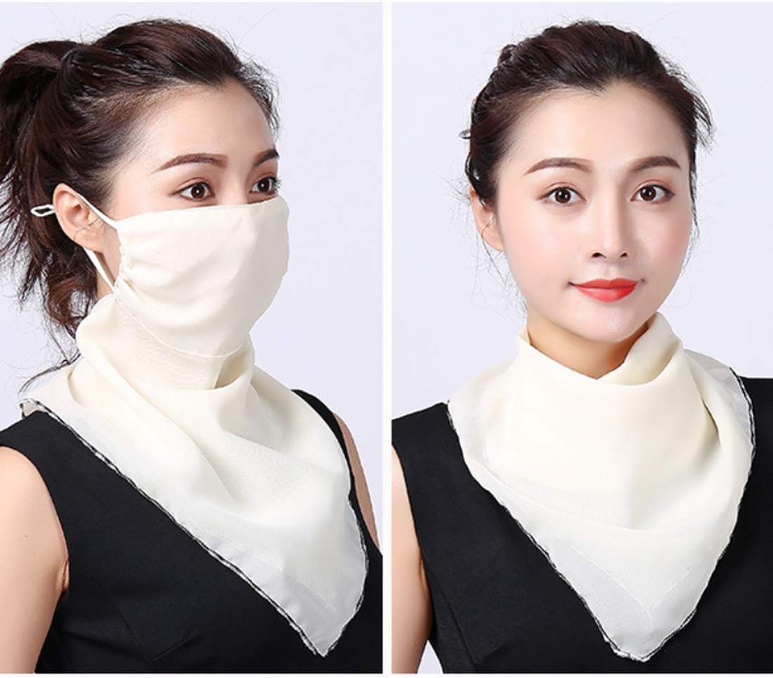 3pcs Floral Chiffon Face Cover Mask Earloop Respirator Shield Bandanas Multi-Functional Neck Gaiter Breathable Scarf Bandana Sun Protection for Women Girls Outdoor Dust, Pollen Prevention (Beige)