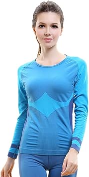 Amazon Co Jp 女性のぴっちり速乾性クラシックラウンドカラーtシャツ長袖 ブルー スポーツ アウトドア