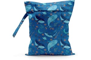 Sldpngo Waterproof Cloth Diaper Wet Dry Bag Reusable Travel Beach Pool Daycare Soiled Toddler Items Yoga Gym Bag for Swimsuits Wet Clothes Bags - Whale Inspiration