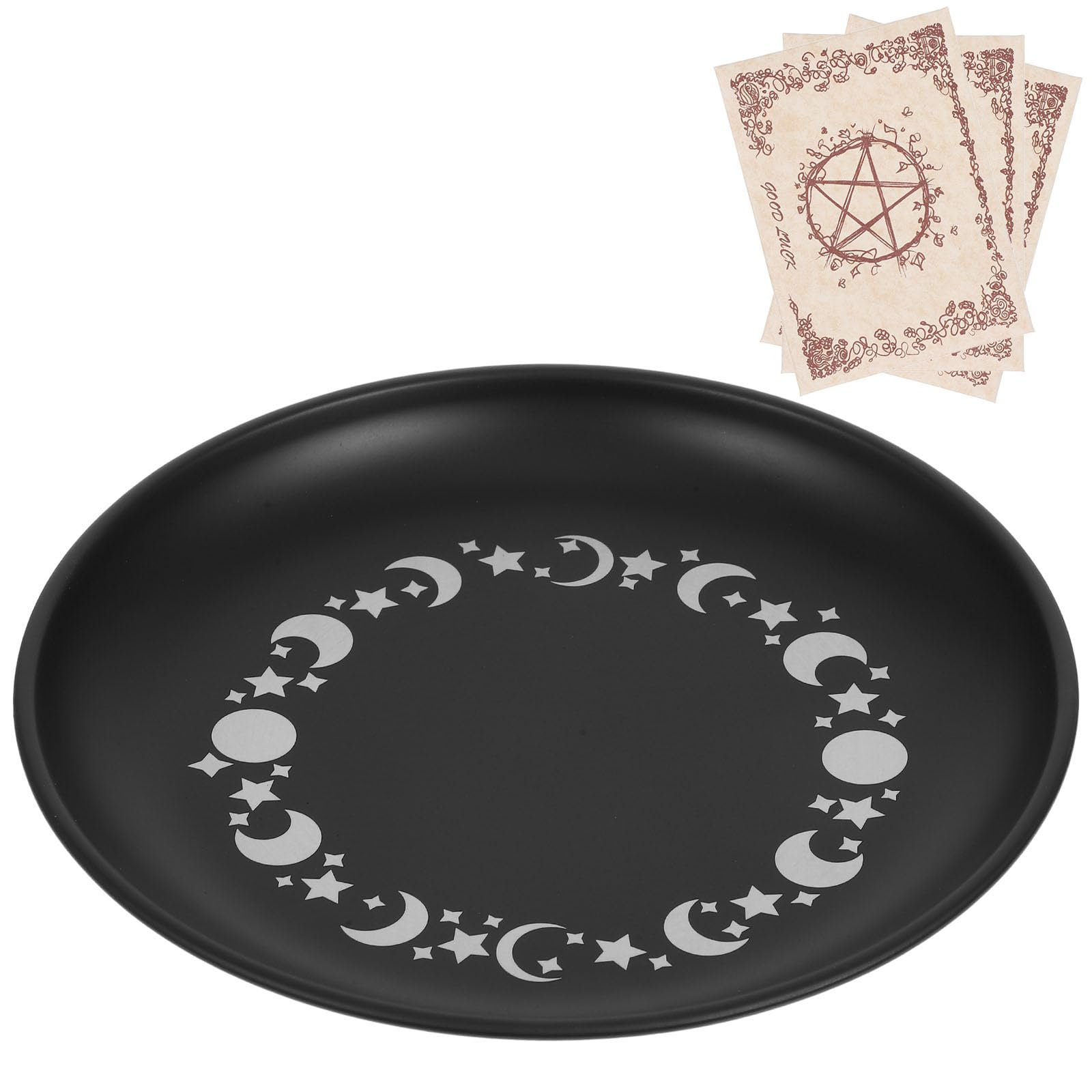 Cabilock Candle Holder Tray Decorative Plate, Stainless Steel Tarot Candle Plate Taper Candle Stand, Astrology Star Moon Candleholder Witchcraft Table Centerpieces