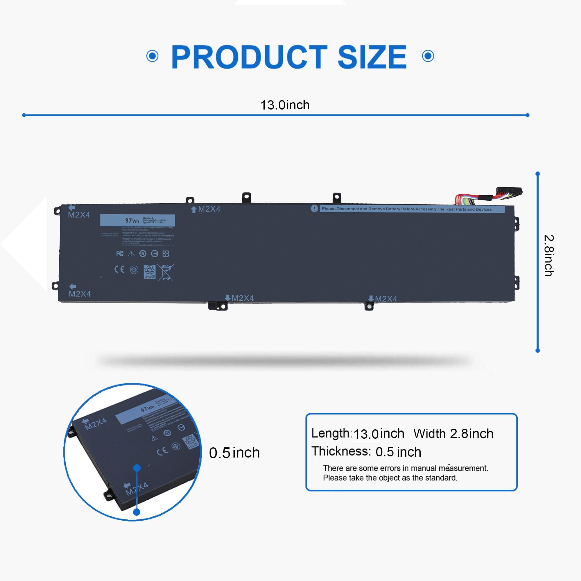 Batterie 6GTPY 97Wh Pour PC Portable Dell - Compatible XPS 15, Precision, Vostro - Remplacement Haute Performance