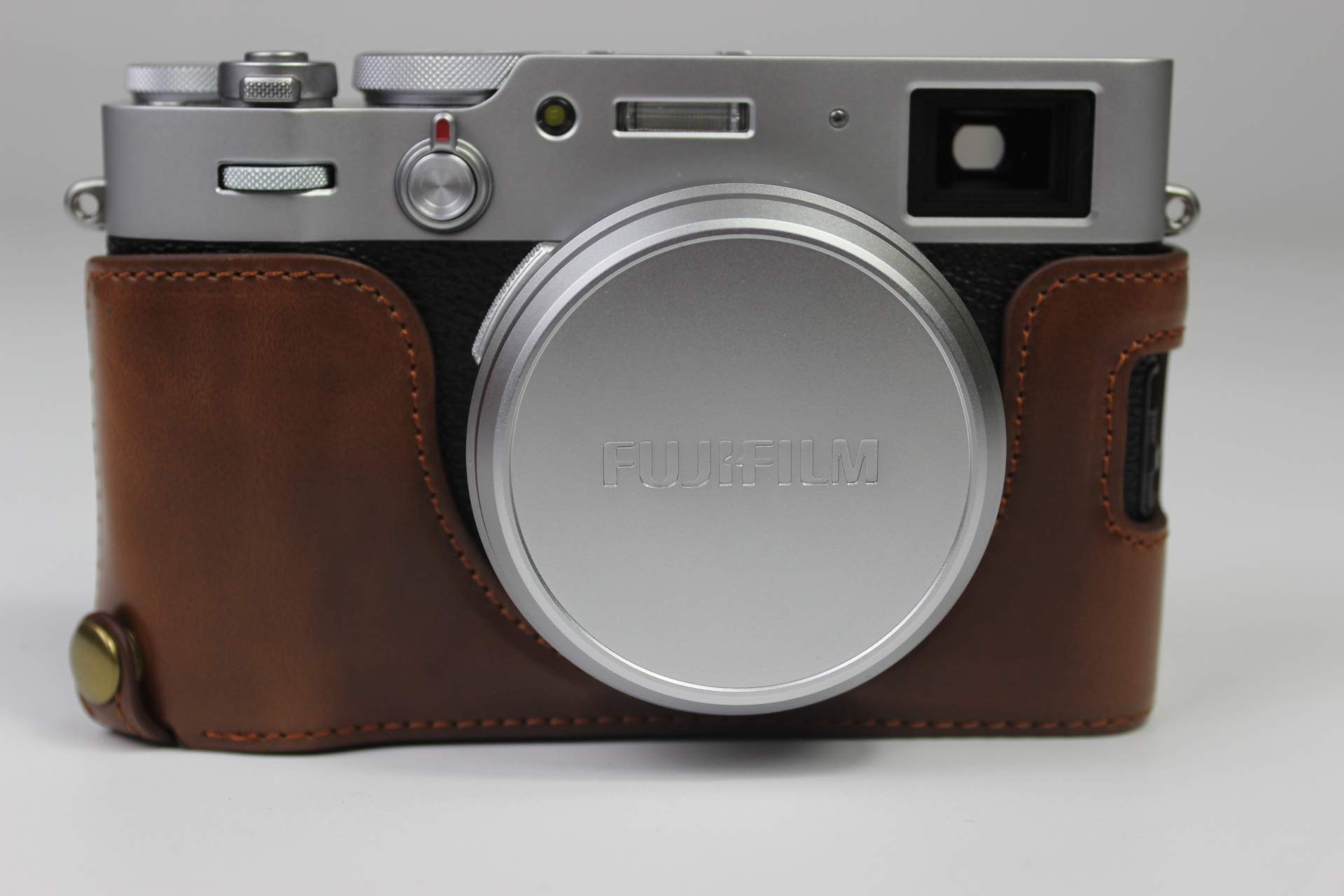 X100V Case, Zakao PU Leather Half Bottom Opening Version Holster Camera Case with Hand Strap Protective Cover Bag Case for Fujifilm Fuji X100V (Coffee)
