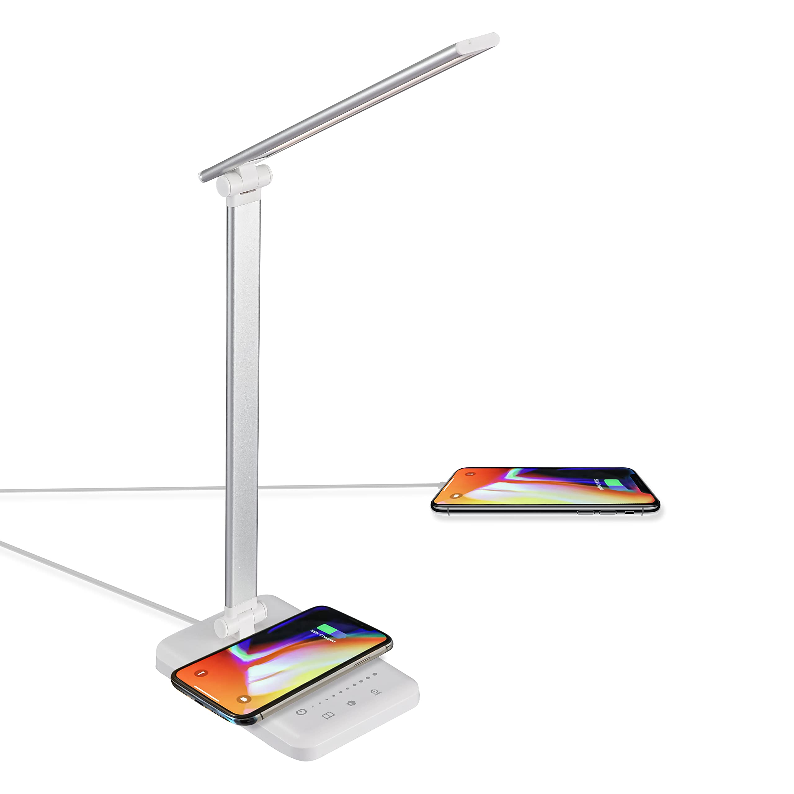 TEKLED® LED Desk Lamp with Wireless Charger | 5-Level Dimmable Flexible Gooseneck | Capacitive Touch Switch | USB Charging Port | Eye Protection Bedside Reading Office Work Students | 10W 42 LED 350LM