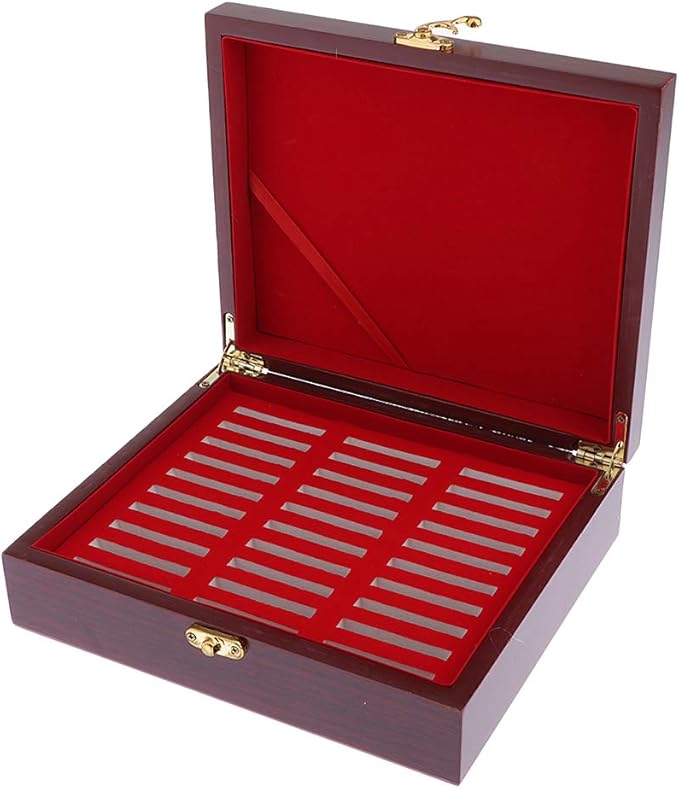 IPOTCH Vintage Wooden Coin Holder Case with Storage Wooden Box Coin