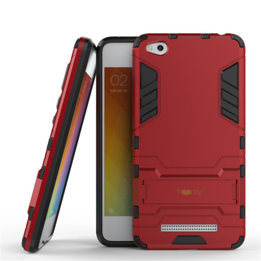Heartly Graphic Kickstand Hard Dual Rugged Armor Hybrid Bumper Back Case Cover for Xiaomi Redmi 4A - Hot Red