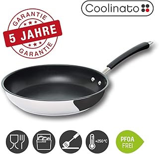 Coolinato Pfanne 28 cm beschichtet Edelstahl Bratpfanne für Gas Ceran Elektro Induktion