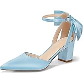 Coutgo Women's Chunky Heels Ankle Strap Pointed Toe Pumps