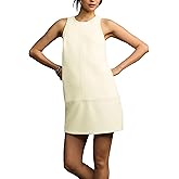 LADYFUL Women's Leather Overall Dress Sleeveless Patchwork Shift Mini Dresses Casual Pinafore Tank Dress