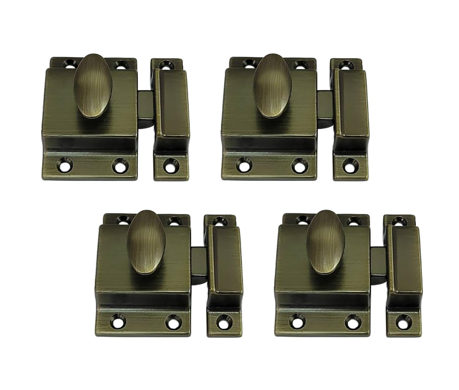 QCAA Traditional Large Oval Turn Cabinet Latch, Solid Brass, 2", for Cupboard & Other Furniture, Brushed Antique Brass, 4 Pack, Made in Taiwan
