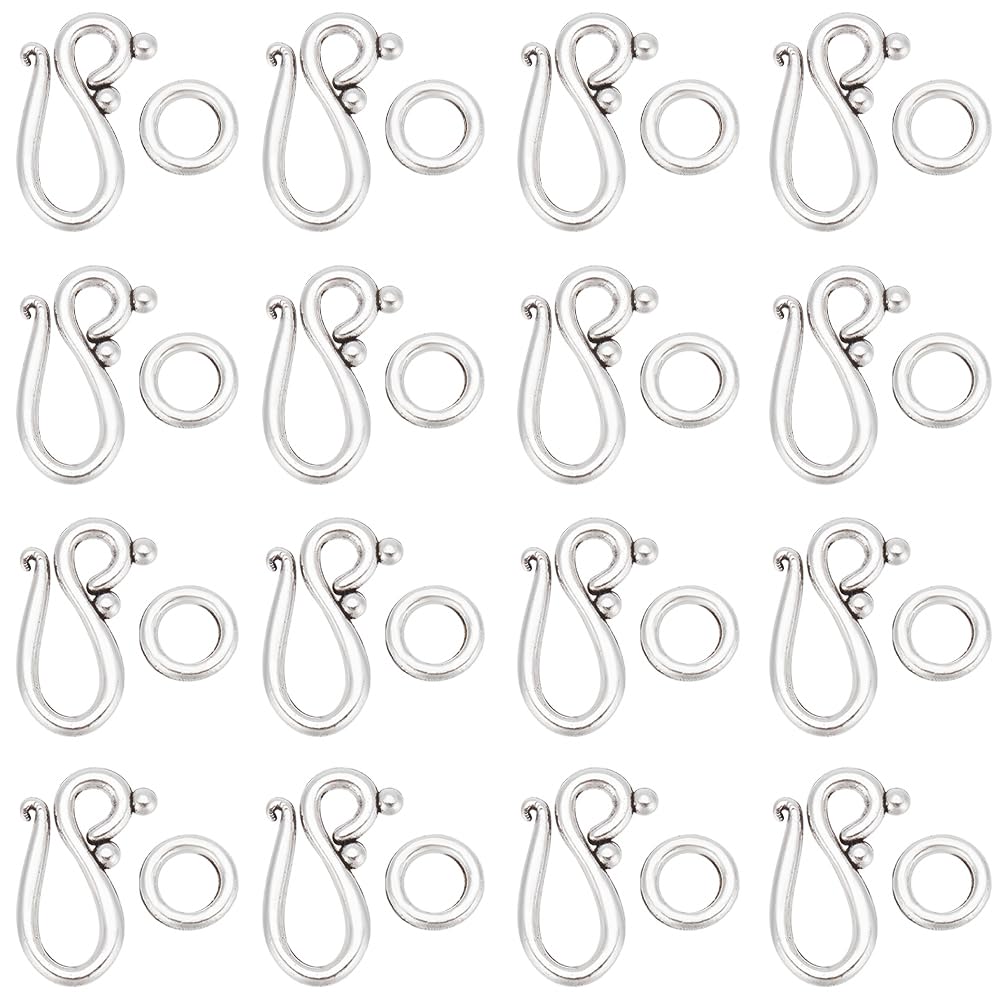 PH PandaHall 40 Sets S Hook Ring Clasps, S Shape Tibetan Silver Toggle Clasps S Hook Eye Clasp Jewellery Connectors Closure End Clasps for Jewellery Making Necklace Bracelet DIY Crafts, 20.5mm