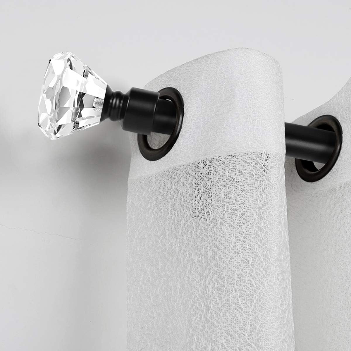 knobelite (1 Pack)1-Inch Diameter Single Window Treatment Curtain Rod, Crystal Finial Home Curtain Rods,22-inch to 42-inch Adjustable, Black Single Drapery Rod: Home Improvement