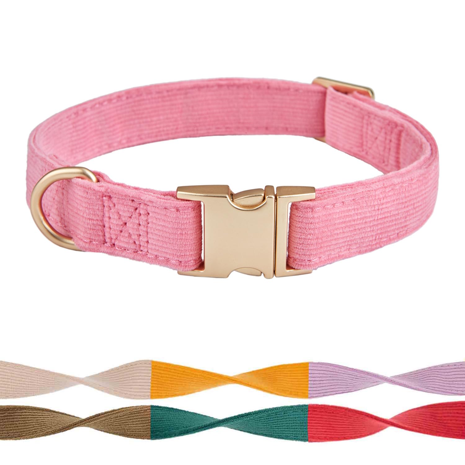 Petiry Soft Dog Collar Pink with Safety Metal Buckle Adjustable Durable Comfort Velvet Corduroy Collars for Small Dogs,Pink,Neck 25-38cm