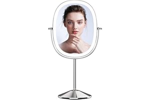 LOVESPEJO 9''Lighted Makeup Mirror with Magnification, 1X/7X Magnifying Mirror, Rechargeable Double Sided Oval LED Makeup Mirror, 3 Colors Dimmable Lighted Makeup Mirror，360° Rotation Cosmetic Mirror
