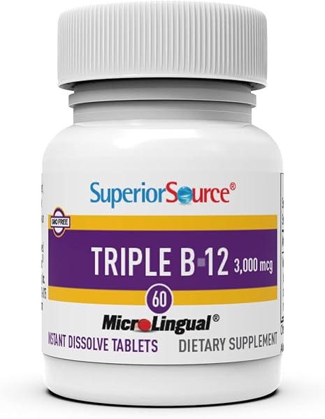 SUPERIOR SOURCE NO SHOT TRIPLE B-12 3,000 MCG – CARDIOVASCULAR SYSTEM & ENERGY SUPPORT SUPPLEMENT – HEART HEALTH SUPPORT SUPPLEMENT WITH METHYLCOBALAMIN – 60 INSTANT DISSOLVE TABLETS