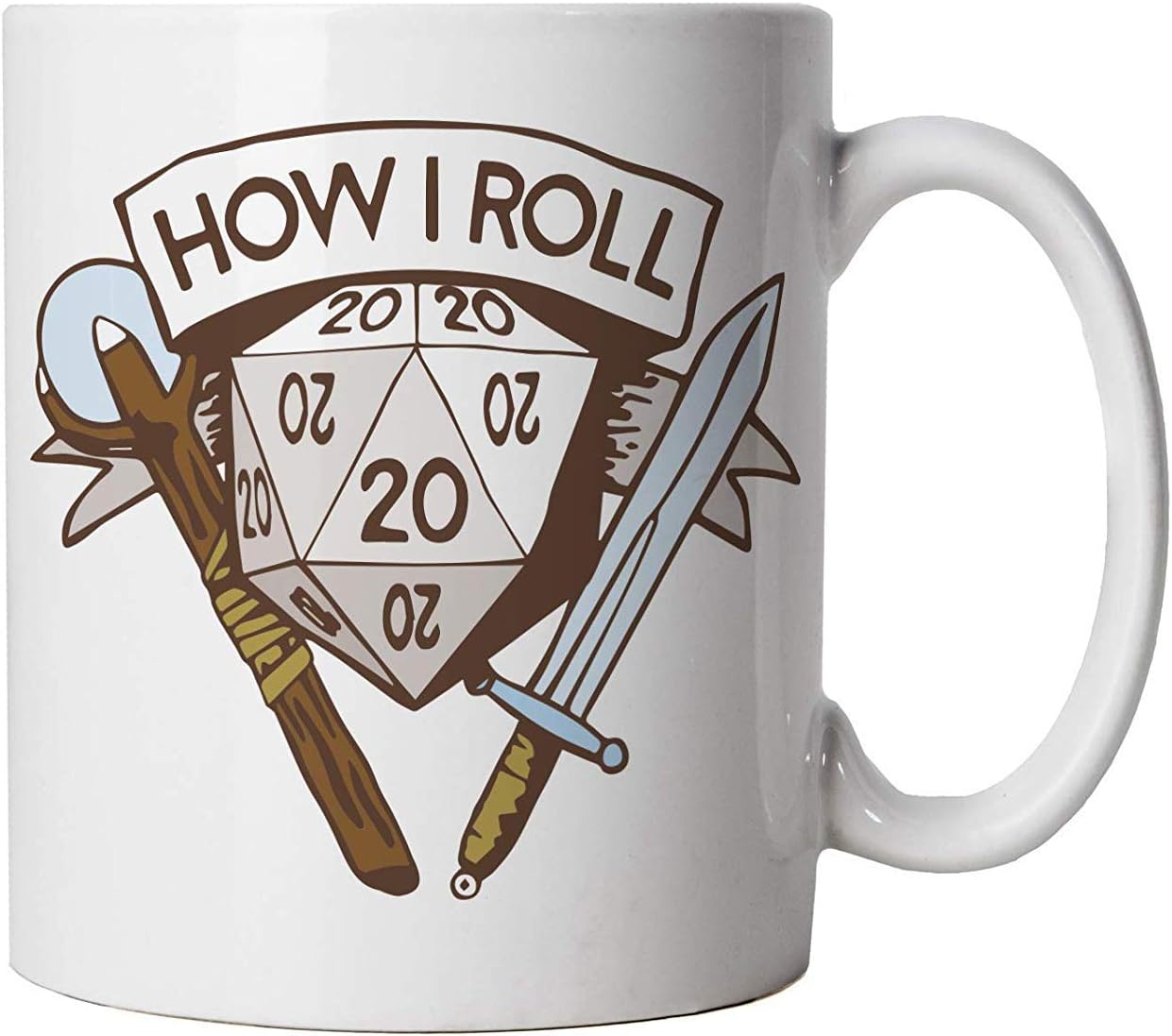 Vectorbomb How I Roll Mug | Dungeons Dragon D&D DND Pathfinder 3.5 Tarrasque | Crimson Throne Polyhedral D20 Fifth 5th Edition | Hobbies Cup Gift 10oz White