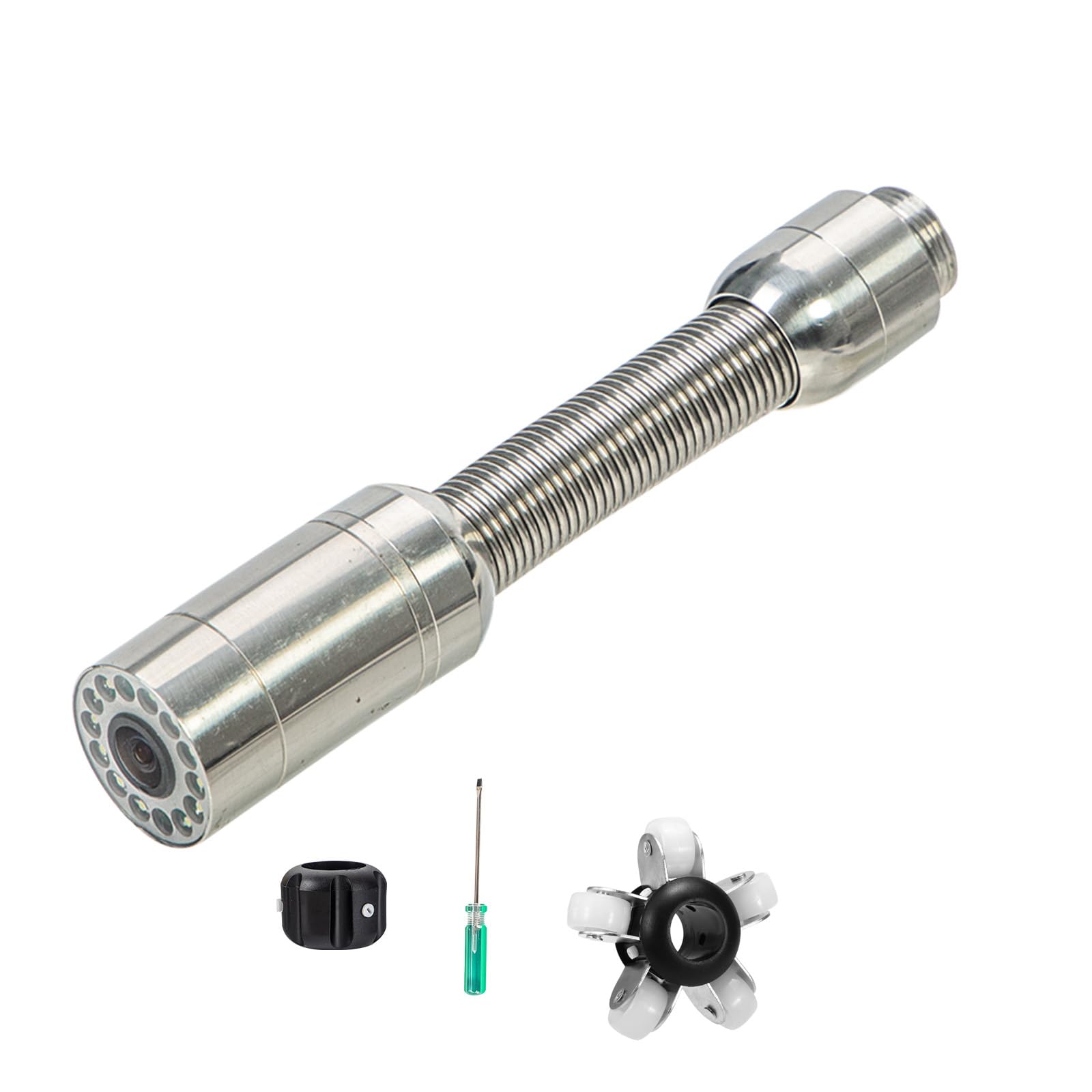 Photo 1 of 23MM/0.9In Sewer Camera Head Replacement with Guide Wheel Protective Cover,Accessories Parts of JQKJCAM Pipe Drain Camera Plumbing Borescope Snake with 12PCS Lights