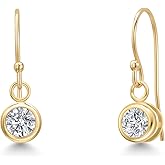 Gem Stone King 14K Yellow Gold Gemstone Birthstone French Wire Dangle Earrings for Women | Round 4MM | Gold Jewelry for Her Mom Wife