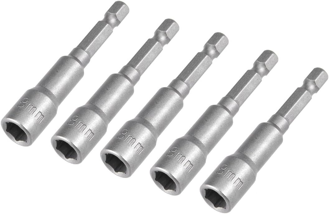Sourcingmap 5 Pcs 1/4" Quick-Change Hex Shank 8mm Magnetic Nut Setter Driver Drill Bit, 65mm Length, Metric