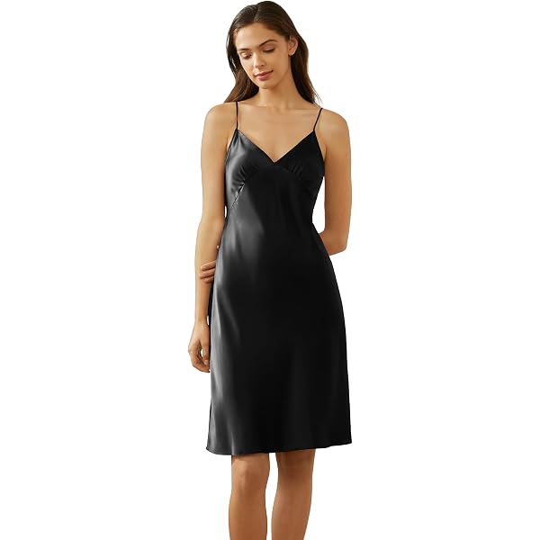 mini dress silk sleepwear Womens Silk Nightgown Backless Mini Pajamas Home Clothes Night Slip Dress Black M at Amazon Women's Clothing store