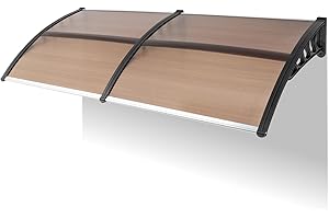 Outvita 79"x38" Window Awning Canopy, Polycarbonate Front Door Patio Cover for UV, Rain, Snow & Sunlight Protection, Stylish Brown Panel with Black Bracket