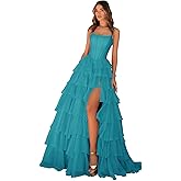 Sevintage Long Strapless Prom Dresses for Women Corset Bodycon Tiered Formal Evening Party Gowns with Slit