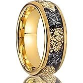 Concept Knight Men's Tungsten Carbide Ring 8mm Inlaid Gold Foil and Meteorite Fragments Couple Engagement Wedding Rings Fashion Luxury Suitable for Daily Wear