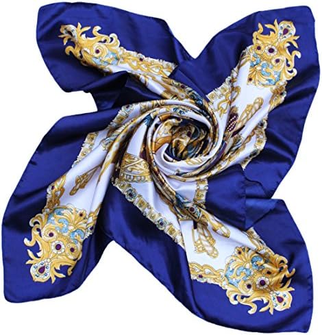 MWHAT Women's Satin Square Scarf Silk Feeling Geometric Print Neck Kerchief Ethnic Style Headscarf 35 x 35 inches