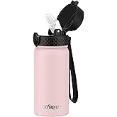 Kids Water Bottle, GOPPUS 14 Oz Stainless Steel Travel Bottle, Double Wall Vacuum Leak Proof Kids Cup for School Boys Girls,Pink