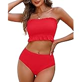 Tempt Me Women Bandeau High Waisted Bikini Sets Smocked Swimsuit Strapless Two Piece Bathing Suit