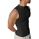 SweatyRocks Men's Mock Neck Ribbed Tank Tops Slim Fit Sleeveless Summer Basic Tops