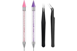 NFRBTD 2 Pack Rhinestone Picker Tool Dotting Pen, Wax Pencil for Rhinestones with Tweezer, Crystal Gem Diamond Jewel Applicator, Rhinestone Tool for Crafting Bedazzling DIY Nail Art