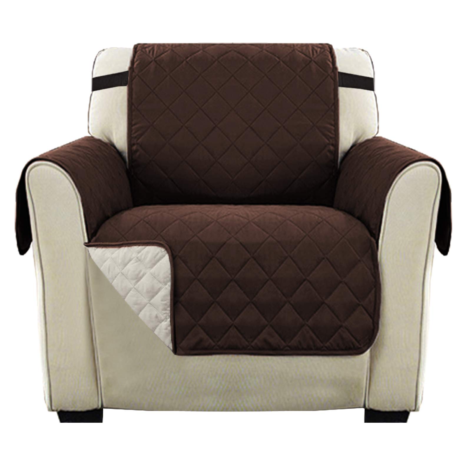 H.Versailtex Reversible Sofa Cover Furniture Protector, 1 Seater Couch Covers for Kids with Adjustable Elastic Straps, Water Resistant Sofa Slipcovers for Pets(Brown/Beige)