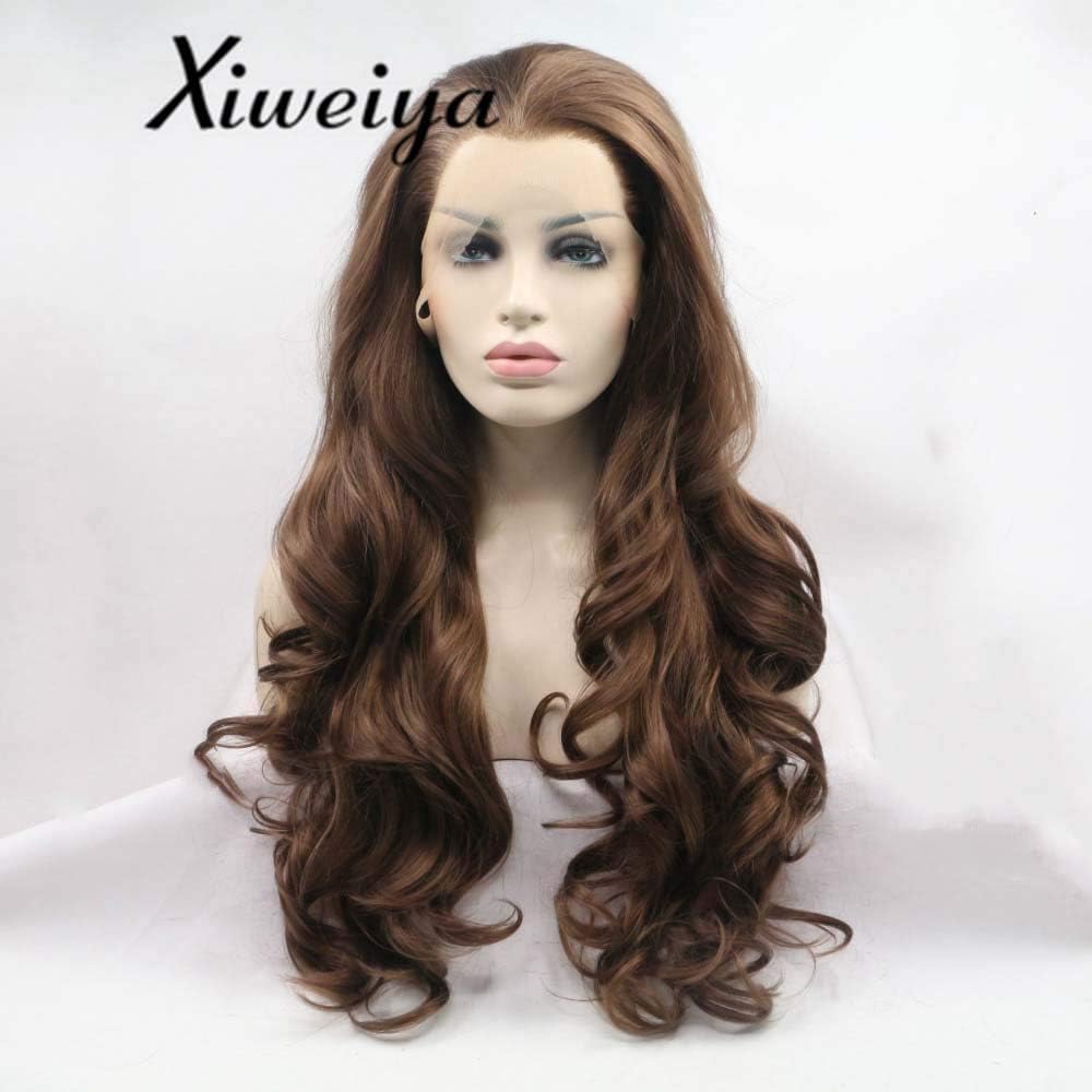 Xiweiya Brown Wig, Synthetic Lace Front Wig, Heat Resistant, Wavy, 24" Long, Medium Cap Size - Image 3