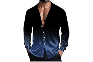 Xiaojmake Mens Stretch Satin Dress Shirts Ombre Long Sleeve Button Down Shirt Formal Business Prom Party Wedding Shirt