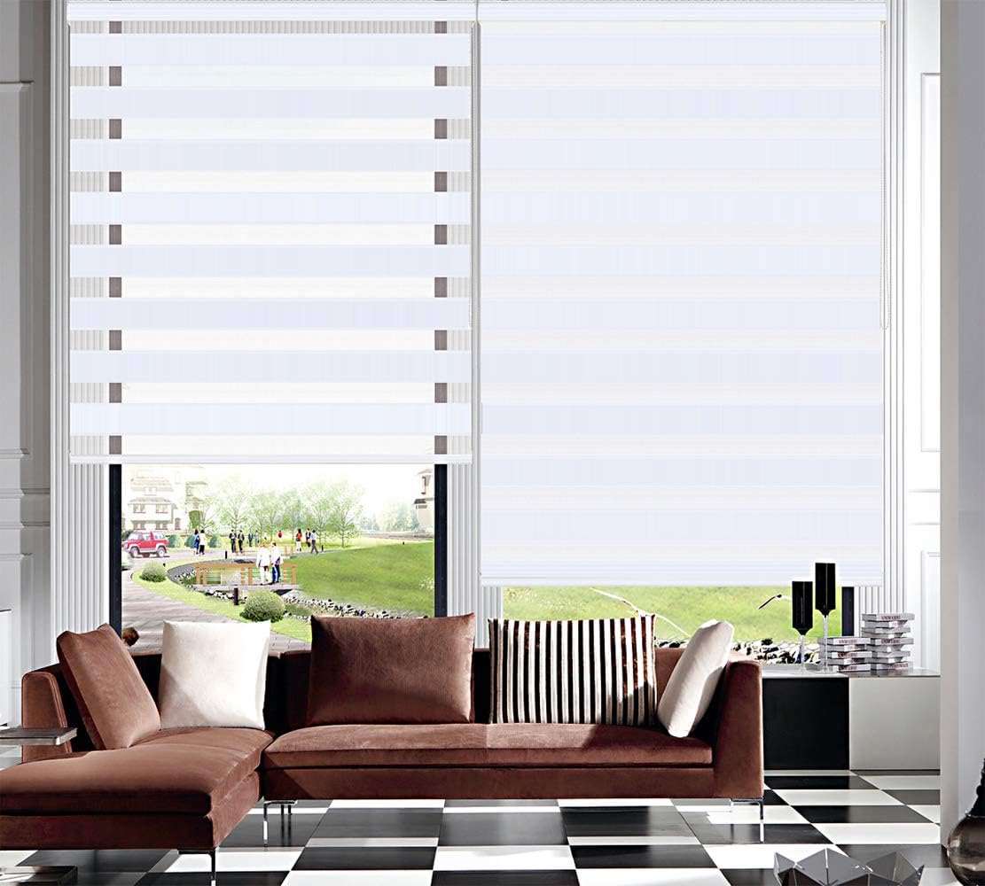 TANZUOER Zebra Roller Blinds Dual Layer Roller Shades Light Filtering Day and Night Blinds, Height 150cm