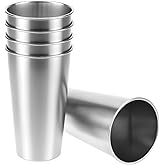 QWORK 20 Ounce Stainless Steel Pint Cups, 5 Pack 600ml 304 Steel Cup, Metal Drinking Glasses, Shatterproof Cup