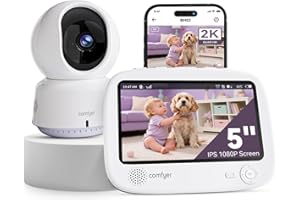 2K comfyer Smart WiFi Baby Monitor - 5" 1080P Split Screen, Phone APP & Monitor Control, Motion Alerts, Auto Tracking, Motion