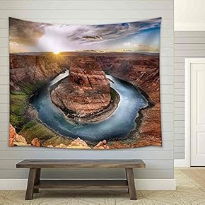 Sunset Moment at Horseshoe Bend, Colorado River, Grand Canyon National Park, Arizona USA - Fabric Wall Tapestry Home Decor - 51x60 inches